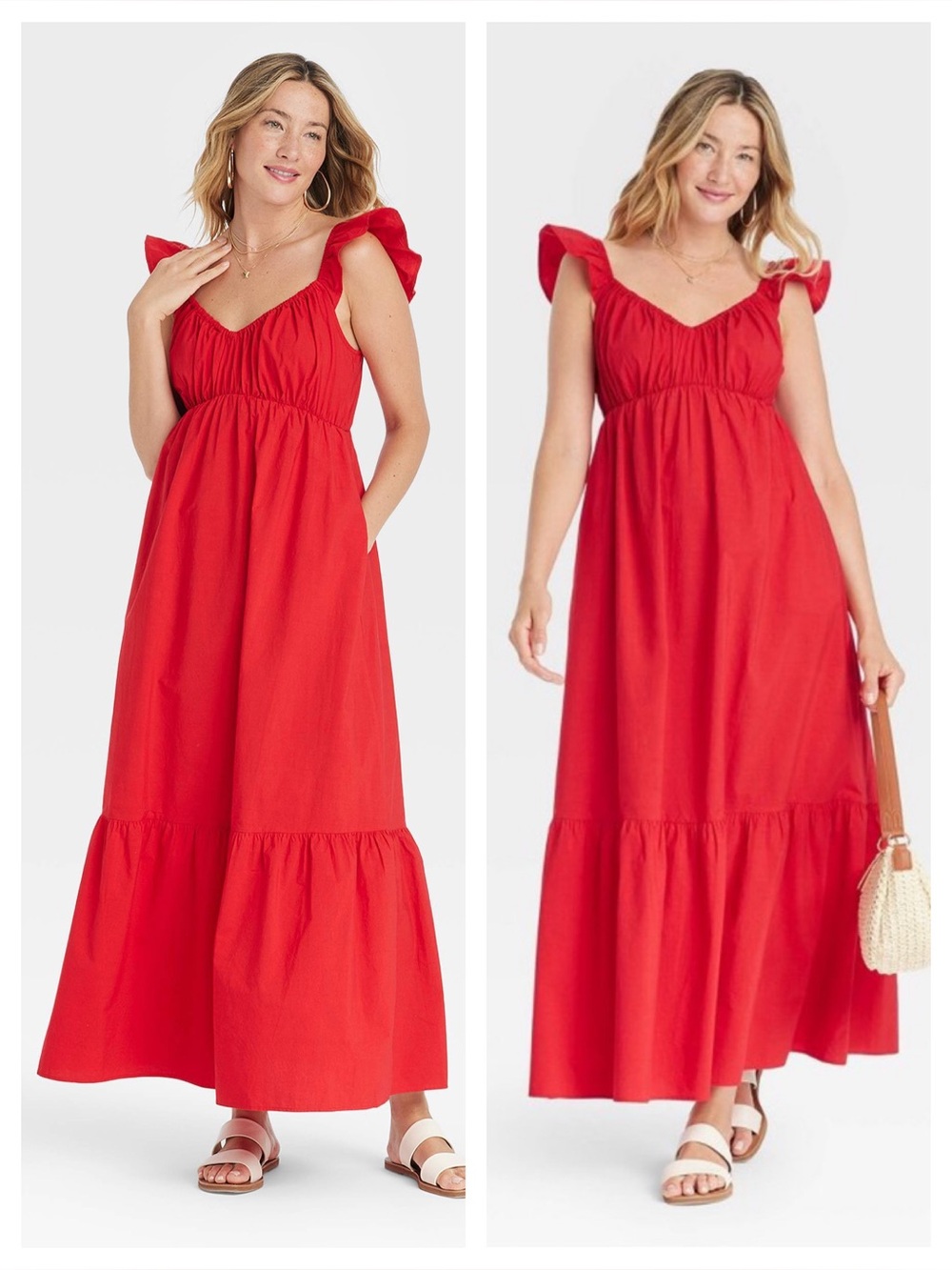 Women's Flutter Cap Sleeve Maxi A-Line Dress - Universal Thread Red S